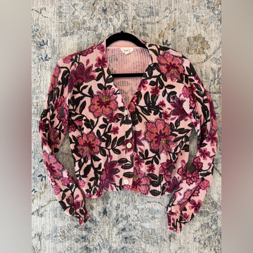 Kachel Pink Floral Knit Cardigan Sweater Size XS